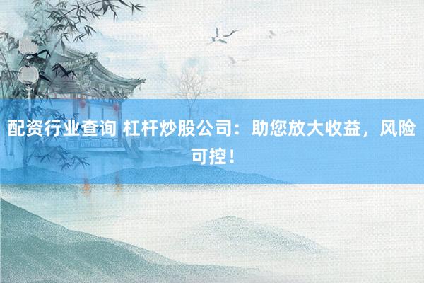 配资行业查询 杠杆炒股公司：助您放大收益，风险可控！