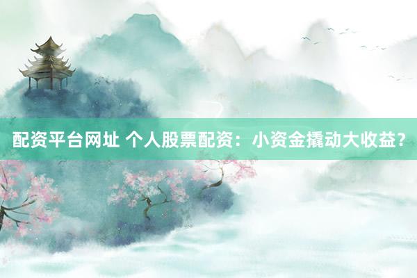 配资平台网址 个人股票配资：小资金撬动大收益？