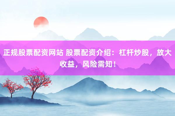 正规股票配资网站 股票配资介绍：杠杆炒股，放大收益，风险需知！