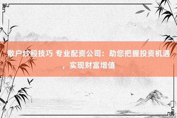 散户炒股技巧 专业配资公司：助您把握投资机遇，实现财富增值