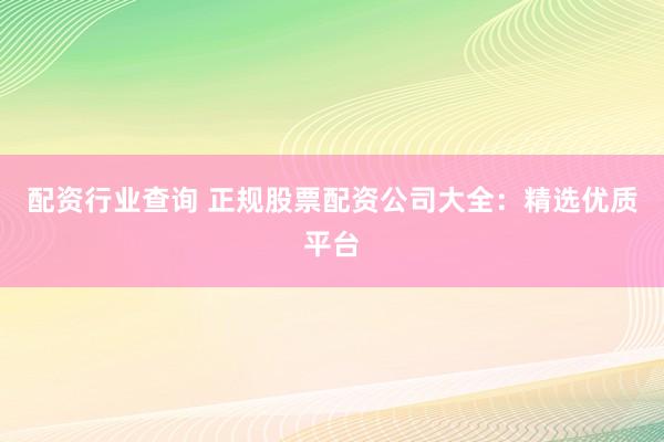 配资行业查询 正规股票配资公司大全：精选优质平台