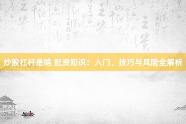 炒股杠杆是啥 配资知识：入门、技巧与风险全解析