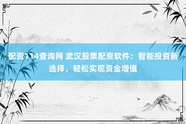 配资114查询网 武汉股票配资软件：智能投资新选择，轻松实现资金增值