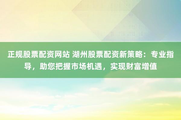 正规股票配资网站 湖州股票配资新策略：专业指导，助您把握市场机遇，实现财富增值