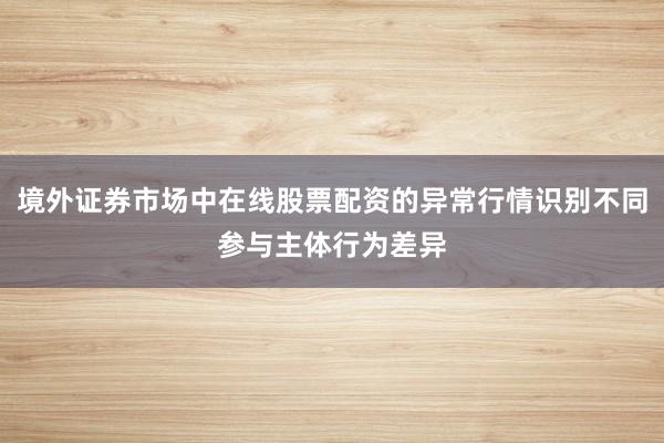 境外证券市场中在线股票配资的异常行情识别不同参与主体行为差异