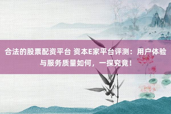 合法的股票配资平台 资本E家平台评测：用户体验与服务质量如何，一探究竟！